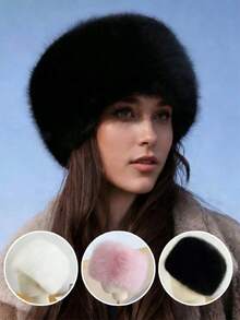 1 pieza Sombrero de cubo grueso y cálido de unicolor con protección para las orejas para mujer, estilo Y2K, para uso diario - multicolor - Ver 1