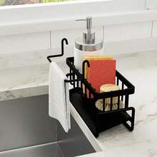 1个多功能水槽沥水架，可放置洗洁精、海绵和抹布，厨房用具沥水网，水槽抹布收纳架，升级碳钢材质，厨房收纳神器，水槽清洁布和海绵架，碳钢水龙头，洗碗，钢丝球架，非常适合开学季使用 - 彩色 - 查看 10