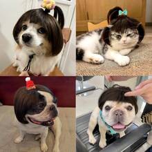 Funny Dog Cat Cosplay Wig, Dog Wigs For Small Medium Dogs, Wigs Cosplay Wigs For Women Wig Install Kit Pet Costume Wig For Halloween Christmas Parties Festivals (Black Brown Straight Hair With Red Hat),38049423 - 紅色 - 查看 6