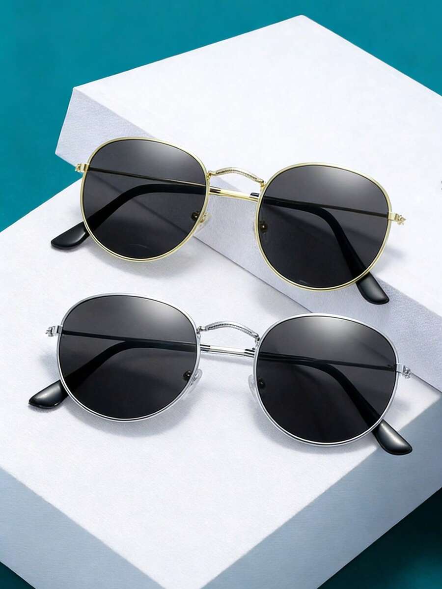 2 Pieces Metal Round Frame Stylish Street Style Glasses That Make Your Face Look Slimmer And Suitable For Everyday Wear. - Multicolor - View 1