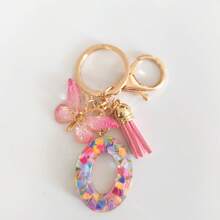 Fashionable Pink Letter Keychain Heart Sequin Butterfly Tassel Keychain DIY Crystal Resin Pendant - Multicolor - View 8