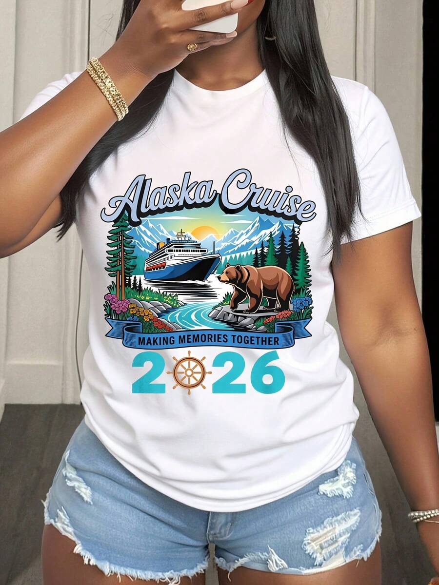 Alaska Cruise 2026 Making Memories Together Ship Bear Mountain Adventure Travel Souvenir Gift For Family Friends Vacation Trip Summer Outdoor Experience Journey Exploration Nature Wildlife Scenic View Tourist Wear - 白色2 - 查看 1