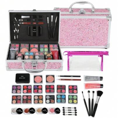 All-In-One  Kit  10-12 With Case, Pro Teen  Set, Tween  Kit For Teens Women, Full Make Up Starter Kit With Brushes, Lipstick, Eye Shadow, Palette, Blush, Glitter Gel,38052906