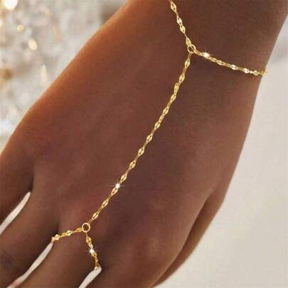 1pc 18k Stainless Steel Lip Chain Gold Finger Chain, Fashionable Versatile Personalized Bracelet, Suitable For Daily Wear