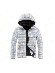 2025 Abrigo con Capucha para Hombre Otoño Invierno Chaqueta Acolchada con Diseño de Canalé y Cremallera Cálido Estampado de Montaña de Nieve Ropa Exterior para la Temporada Fría - Gris - Ver 1