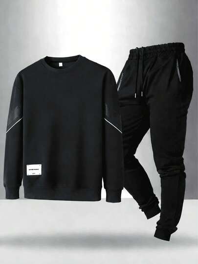 Conjunto de ropa deportiva de sudadera de cuello redondo de manga larga casual y versátil para hombres