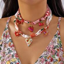 Hot Selling Scarves, Necklaces, Fashionable And Fresh Style, Strawberry Cherry Knotted Cloth Strips, Collarbone Chains For Women - Nhiều màu - Xem 1