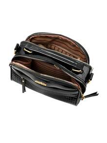 Women's Solid Color PU Adjustable Shoulder Strap Shoulder Diagonal Crossbody Bag, Crocodile Embossed Fashion Large Capacity Handbag - Black - View 9