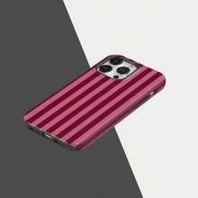 Ốp điện thoại sọc đỏ tía và hồng, thiết kế sọc dọc tối giản cổ điển, phong cách thẩm mỹ vintage, tương thích với iPhone 17/16/15/14/13/12/11 Pro Max - Hồng - Xem 3