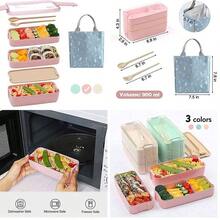 U Chef Lonchera tipo bento con 3 espacios de silicona para comida y almuerzo, Set de contenedores ecolgico para nios o adultos, Diseo elegante y compacto incluye bolsa porttil (Beige) - Beis - Ver 1