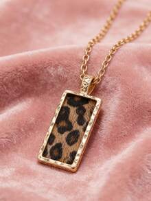 1/2pcs Vintage Metal Rectangle Leopard Print Pendant Necklace For Girl Boy Hiphop Long Hanging Frienship Necklace Accessories Jewelry Gifts - Multicolor - View 3