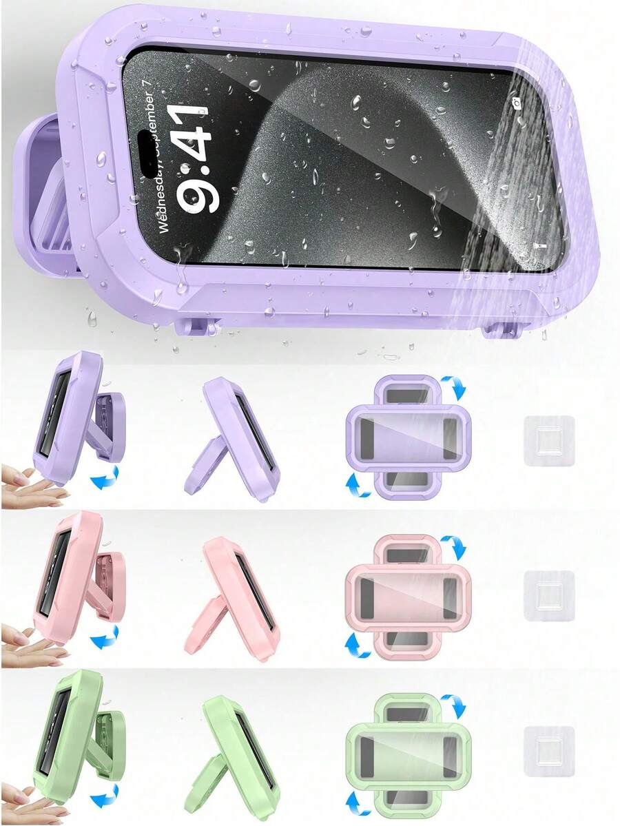 360° Rotation Waterproof Shower Phone Holder, Retractable, Angle Adjustable, Shower Caddy, Shower Organizer, Shower Phone Case, Anti-Fog High Sensitivity Cover Mount Box For Bathroom Wall, Mirror, Bathtub, Kitchen, Waterproof Bathroom Touch Screen Phone Bathroom Decor Summer - One Size - View 1