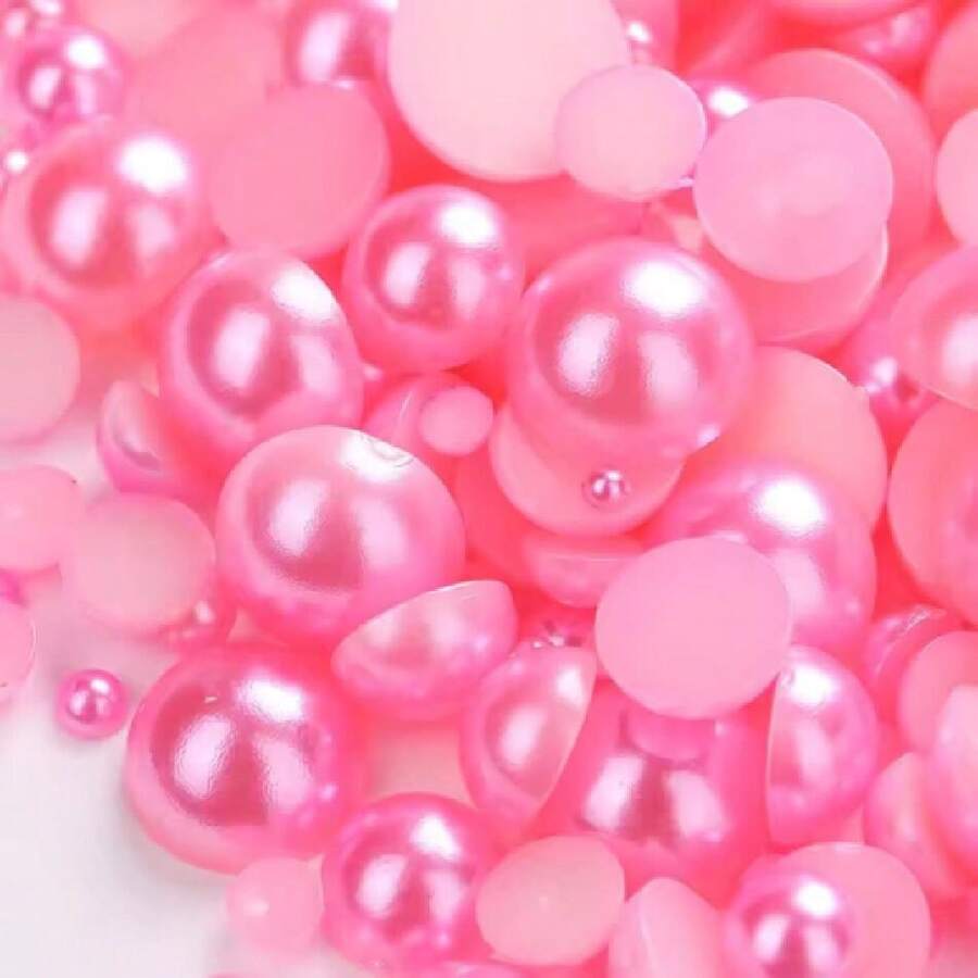 3000PCS Flatback Pearls For Crafting, 100G Mixed Sizes 4/5/6/8/10/12 Hot Pink Half Round Pearls For Crafts Faux Flat Back Beads For Nail Face Art Tumbler Mugs Wedding Home Dration,38034379 - 玫紅色 - 查看 1