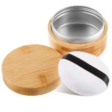 100 Ml Bamboo Loose Powder Puff And Container Empty Dusting Powder Jar For Body Face  Travel Case Compact Case Holder With Sifter Lids And Puff,38053521 - Green (Gema) - 查看 1