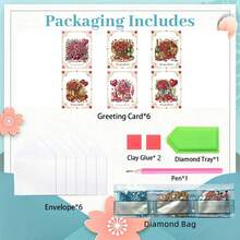 6pcs/Set New Arrival Bestseller - Heart & Floral Valentine's Day Theme Diamond Painting Kit/Foldable 3D Valentine's Day Card Diamond Art Card/Foldable Unique Valentine's Card With 6 Envelopes, Containing Sparkling Crystal Diamond Greeting Cards. DIY Cards, Ideal Valentine's Day Holiday Gift - Multicolor - View 6
