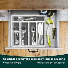 Mexilo 48+1 PCS Juego de Cubiertos con Organizador de Cubiertos, Cubiertos de Acero Inoxidable para 8 personas, Con Cuchillos para Carne, Cucharas, Apto para Lavaplatos, para Hogar, Restaurante, Hoteles - como se muestra en la figura - Ver 6