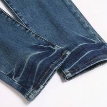 Jeans para hombres, nueva moda de calle, pantalones negros y blancos rotos con salpicaduras de pintura, pantalones de puño desgastados, moda streetwear, ajuste slim, cómodos pantalones de mezclilla elásticos para hombres, ropa casual - Azul lavado medio - Ver 3
