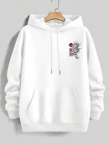 [Tokyo Dragon Hoodie] Men's Casual Tokyo Dragon Print Hoodie - Black With Red & White Japanese Text,Regular Fit - 灰色 - 查看 8