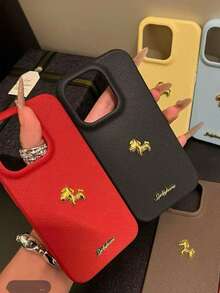 Luxury Gold English Pony Applicable For IPhone 17/16 Pro/Pro Max Phone Case, New Year Edition, Niche Ins Style, Apple 16 Plus Personalized, Fashionable For 15, Full Protection Anti-Drop For 14, High-End 13/12/11 Phone Case Cover - Black - View 3