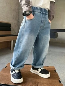 Kleine Jungen Loose Fit Jeans, geeignet für Alltag, Schule, Outdoor & Lässig Tragen, Herbst - Babyblau - Übersicht 7