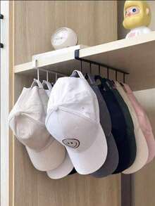1/2pcs Hat Rack, Belt Rack, Wardrobe Accessories Organizer Rack With 6 Hat Hooks, Cabinet Clothes Storage Rack, No Drill Simple Decorative Shelf, Wardrobe Hanging Organizer - Upgraded White - View 4