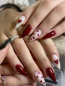 24 piezas de uñas postizas en forma de almendra de color rojo cereza con diseño minimalista 3D en forma de corazón, que añaden un toque romántico a tu manicura. Este set de uñas postizas de cobertura completa incluye 1 hoja de adhesivos y 1 lima de uñas mini, adecuado para el Día de San Valentín, el Día de la Madre, fiestas, citas y uso diario. El pegamento para uñas se envía al azar. Suministros para uñas - Multicolor - Ver 1