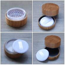30 Ml Bamboo Loose Powder Puff And Container Empty Dusting Powder Jar For Body Face  Travel Box Compact Case Holder With Sifter Lids And Puff,38053515 - Khaki - View 6