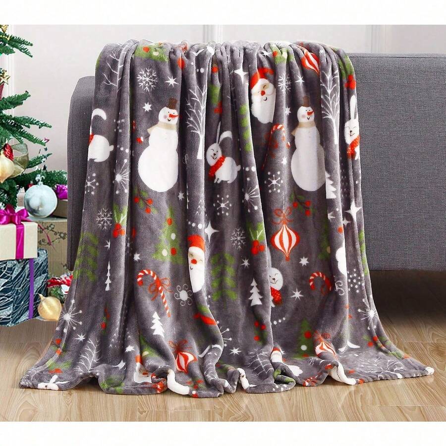2026 Elegant Comfort Velvet Touch Ultra Plush Christmas Holiday Printed Fleece Throw/Blanket-50 X 60inch, (Reindeer), 50 X 60 Inch (W912) - 聖誕老人雪人灰色 - 查看 1