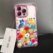 1pcs Colorful Cartoon Cats Phone Case Compatible with Apple Phone17 16 15 14 13 12 11 ProMax Antidrop Phone Case, Camera Protection Phone Case, Funky Girlish Style, Cute Whimsical, Can Be Given To Friends, You Can Give It To Yourself - Rosa - Ver 5