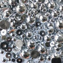3000PCS Flatback Pearls For Crafting, 100G Mixed Sizes 4/5/6/8/10/12 Silver Half Round Pearls For Crafts Faux Flat Back Beads For Nail Face Art Tumbler Mugs Wedding Home Dration,38034372 - 銀色 - 查看 1
