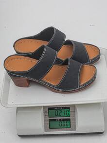 Plus Size 36-43 European & American Style Summer New Fashion Open Toe Plus Size Sandals, Slip-On Thick Heel Increased Height Women High Heel Sandals, Black & Brown - Black Matte - View 9