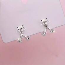 1 Pair 925 Silver Plated Cat Paw Hanging Earrings For Women, With Fashion Unique Creative Design Cute Pets, Exquisite And Sweet, Suitable For Daily Versatile, The Best Choice For Birthdays, Christmas, New Year, Easter, - Bạc - Xem 4