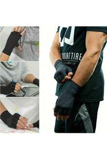 1 Pair Copper Fiber Half Finger Compression Gloves, Unisex, Relieve Hand Issues And Carpal Tunnel Syndrome, Suitable For Typing, Joint Support Activities, Copper Ion Gloves, Warm And Comfortable, Suitable For Typing, Crocheting, Cycling, Driving, Fitness And Outdoor Activities - Made Of Breathable Material, Provide Support - Black - View 7