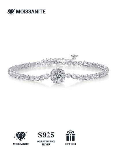Vòng tay Moissanite bạc 925, vòng tay nữ không gây dị ứng, trang sức cao cấp, sang trọng và thời trang, đa năng, quà tặng Ngày của Mẹ, Ngày Valentine, đám cưới, kỷ niệm, sinh nhật, đeo hàng ngày.