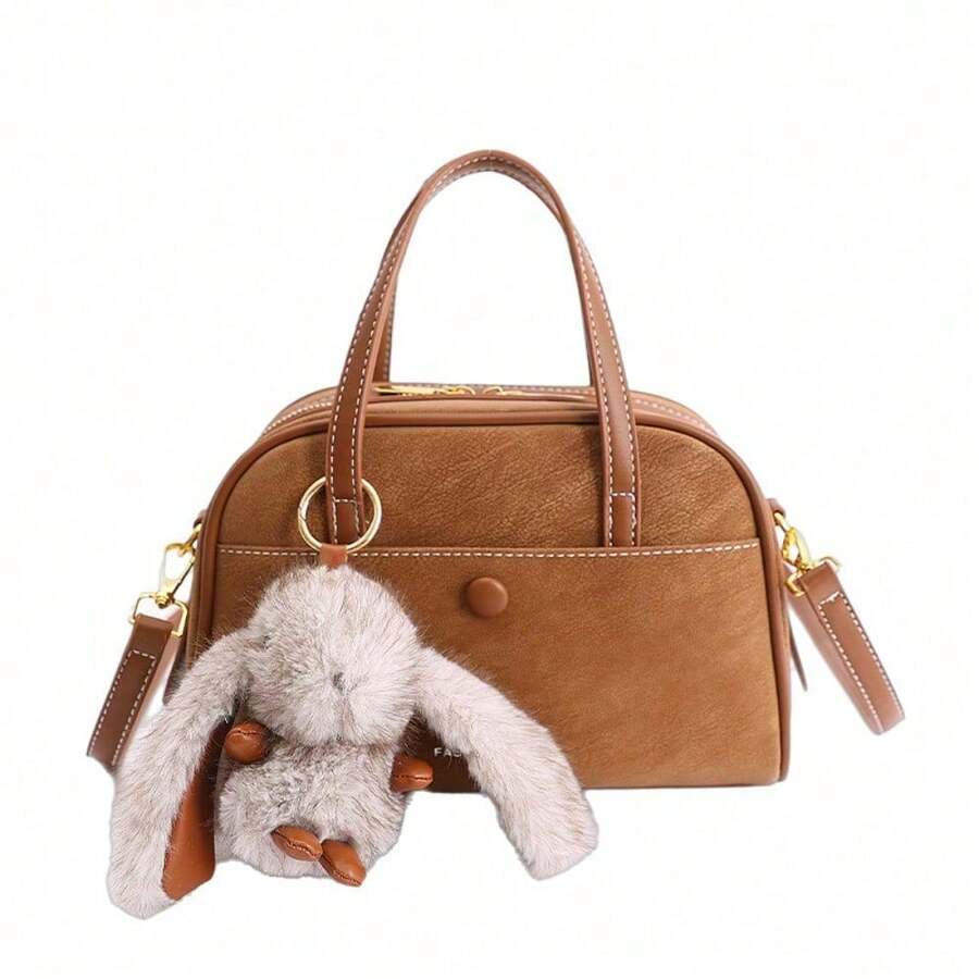 [Oferta exclusiva]Bolso cruzado para mujer estilo coreano minimalista retro con gran capacidad y diseño versátil ideal para el día a día y looks modernos - Marrón con adornos - Ver 1