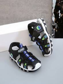 Fashionable & Breathable Kids' Sports Sandals, Outdoor Soft Bottom Hook And Loop Closure Girls' Summer Beach Shoes, Comfortable Non-Slip Lightweight Breathable Children Shoes, Suitable For Daily Wear And Beach Walking - Blue Black - View 3