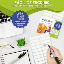 Etiquetas para ropa sin planchar adhesivas escribibles lavables aptas para lavadora 108 etiquetas blancas 1.2 x 4.5 cm ideales para escuela guarderia y campamento ezmark - Blanco - Ver 5