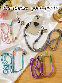 1pc Custom Heart-Shaped Phone Back Clip Lanyard, Compatible With Universal Phone Cases, With An Style Design. This Phone Strap Chain Can Be Worn Crossbody As An Accessory, Adjustable For A Crossbody Fit. Suitable For Birthdays, Anniversaries, Gifting, Or Everyday Use - Multicolor - View 1