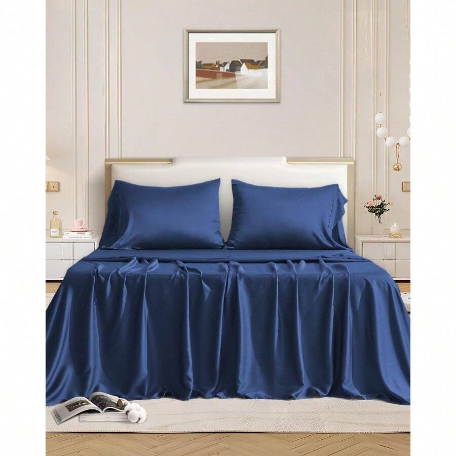 NANWEI Juego de Sabanas Sabanas Matrimonial Size Hotel Doble Cepillado 2000 Hilos Lujo er Suave y Fresco Hipoalergenicas Lavado a Maquina Azul Oscuro Matrimonial - Azuloscuro - Ver 1