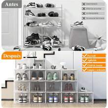 Organizadores de Zapatos 34 x 26.5 x 19cm, Paquete de 1 Caja de Zapatos de Acrílico Apilable Transparente con Puerta de Succión | Incluido 1 Bolsas Organizadora para Zapatos,38024947 - Púrpura polvoriento - Ver 6