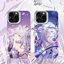 Vibrant Purple Floral Anime Girl Phone Case For  14/15/16 - Shockproof Cover, Ethereal Dreamy Gradient Aesthetic Graphic Design - Caqui - Ver 3