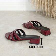 Women's Round Toe Low Heel Slippers, Versatile Comfortable Non-Slip Chunky Heel Roman Sandals For Commuting And Dating - Burgundy - View 8