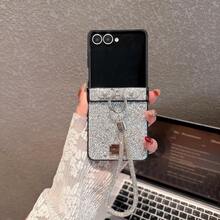 1个女士折叠手机壳,兼容三星折叠手机,黑色银色,闪光水钻装饰,带腕带,独特图案,高品质保护壳,适用于三星Galaxy Z Flip7、Z Flip6、Z Flip5、Z FE,简约时尚,提供全面保护 - 彩色 - 查看 15