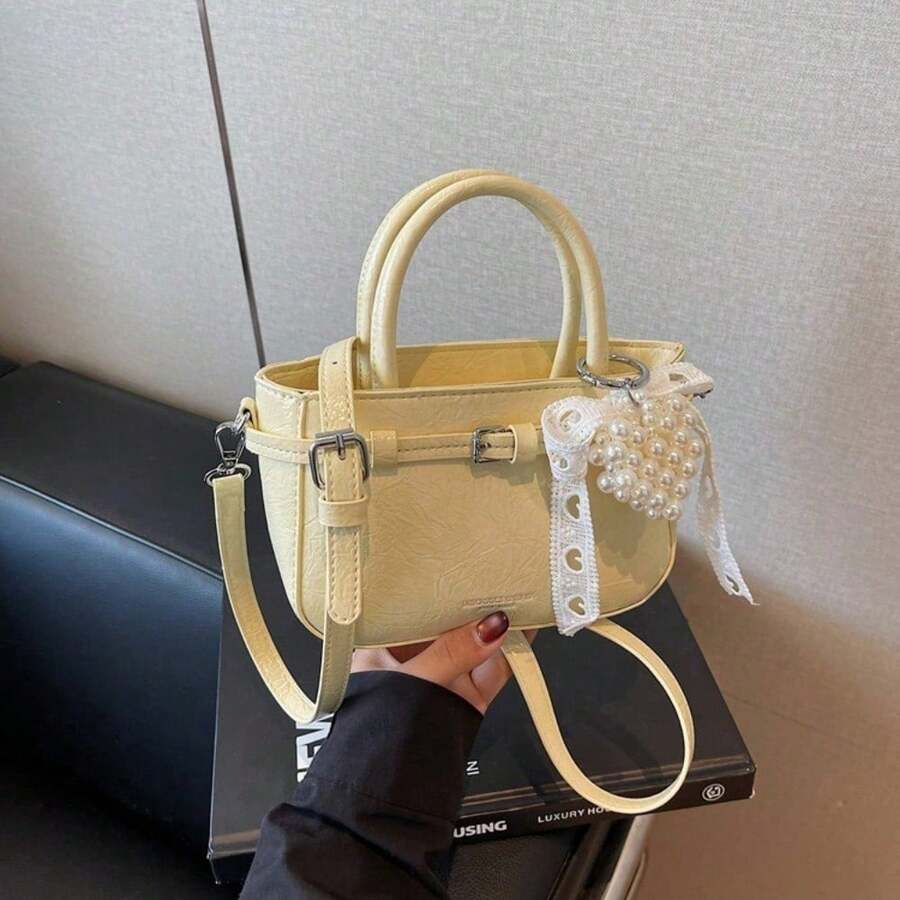 [Nueva]Bolso de hombro para mujer de diseño minimalista bolso de axila elegante bolso de trabajo y ocio bolso de viaje moderno y versátil bolso de hombro mujer - Amarillo con colgante - Ver 1