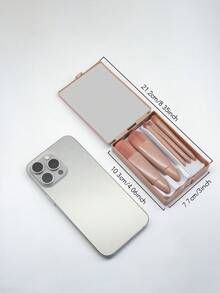 5件套便携式化妆刷套装，带镜子 – 全套包含散粉刷/腮红刷/粉底刷/眼影刷/晕染刷/迷你多功能刷，配有带镜子的美容工具礼盒，日常旅行必备化妆套装 - 粉色 - 查看 5