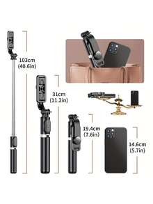 1pc 40-Inch Telescopic Selfie Stick Tripod, All-In-One Smartphone Tripod Stand With Wireless Remote, 360° Rotation - Black - View 3