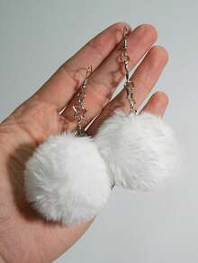 1 Pair Winter Warm Fuzzy Pom Pom Hollow Star Earrings, Suitable For Party, Date, Daily Wear, Valentine's Day Gift Accessory