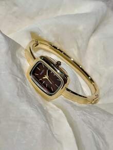 1 件女士椭圆形银黑色表盘金色石英休闲手表，适合日常佩戴 - 咖啡棕 - 查看 7