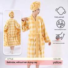 Starry Plaid Collar Bathrobe, Autumn Fleece Thickened Coral Velvet Sleepwear For Women - Multicolor - View 1