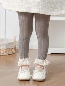 1pc Lace Trim Baby Leggings, Soft & Comfortable Girls Tights - Multicolor - View 10